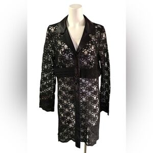 Susan Graver Sheer Lace Duster Jacket Black Size XL